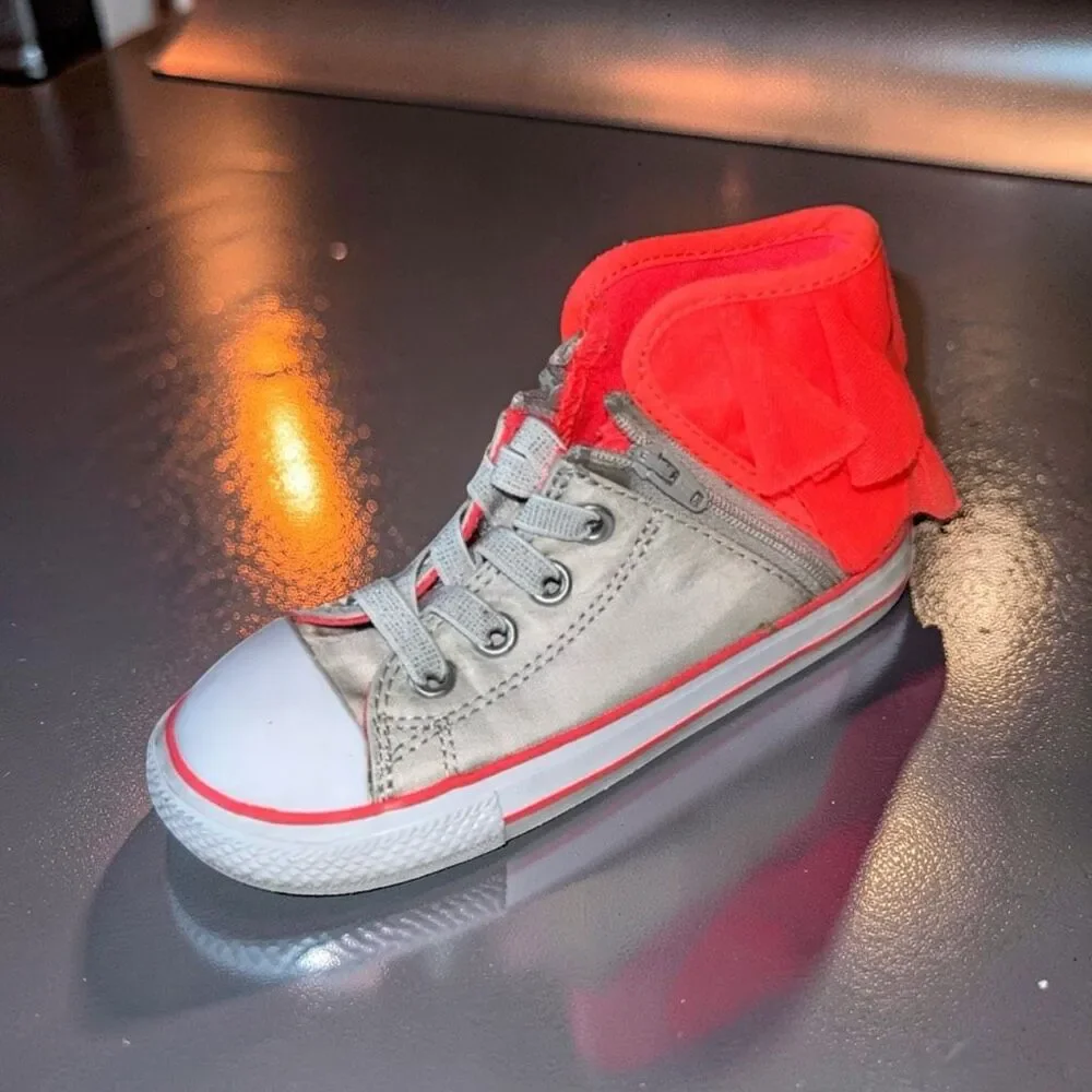 Toddler Converse Chuck Taylor All Star Block Party Pure Silver/Hot-Punch Size 9